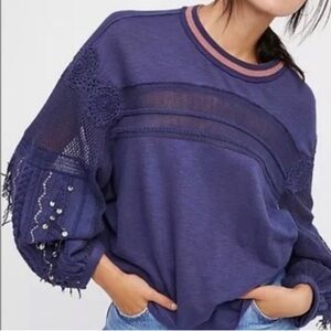 Free People Navy Lace Sequins
Sleeve Sweatshirt